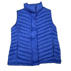 Talbots Puffer Vest  Blue with Green Lining Down Filled Quilted Women's Size M